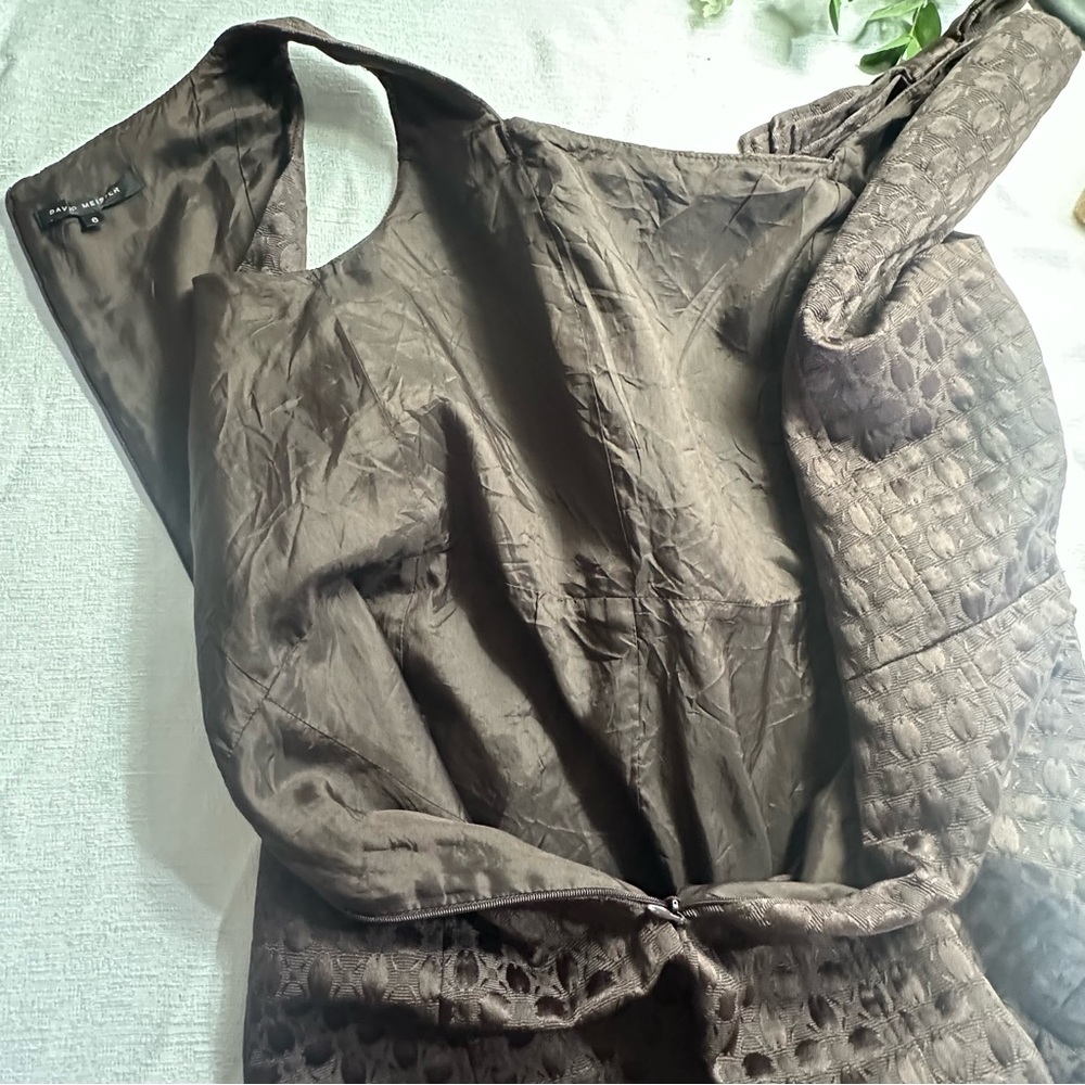 David Meister Chocolate Brown Dot Textured Midi Sheath Lined Dress w/Bow Size 6 - Picture 13 of 15